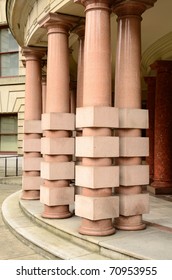 Marble Columns At The Portland Oregon City Hall Building In The Downtown Area