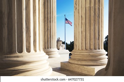 The Marble Columns Of The Supreme Court Of The United States In Washington DC