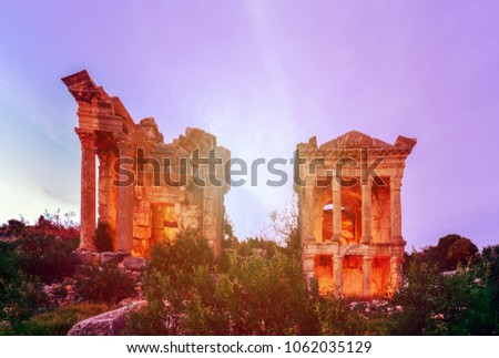 Marble columns of Temple of Tyche, goddess of fortune, Roman, late first century AD, Olba, (Uzuncaburc),Mersin,Turkey