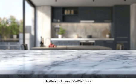 Marble countertop in a modern kitchen with an out-of-focus background. - Powered by Shutterstock