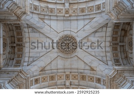 The marble craft and marble ceiling of Rua Augusta Arch in Lisboa, Portugal