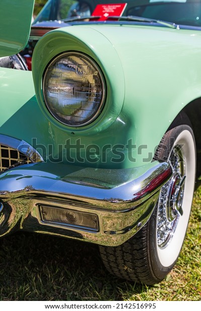 Marble Falls, Texas, USA. Vintage\
Ford Thunderbird in sea foam green. (Editorial Use\
Only)