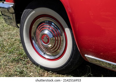 Marble Falls, Texas, USA. Whitewall tires and chrome hubcap on a vintage Mercury Monterey. (Editorial Use Only)