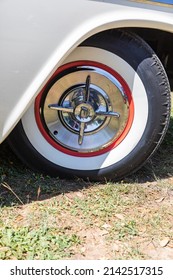 Marble Falls, Texas, USA. Whitewall tire and chrome hubcap on a vintage Dodge Coronet. (Editorial Use Only)