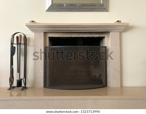 Marble Fireplace Black Fire Guard Stock Photo Edit Now 1323713996