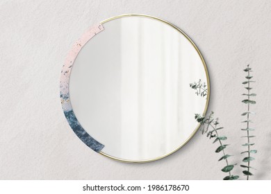 Marble Framed Mirror On A Beige Wall Mockup