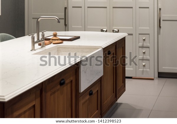 Marble Granite Top Kitchen Island Sink Stock Photo Edit Now 1412398523