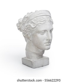 Marble Head Of Young Woman, Ancient Greek Goddess Bust On White Background