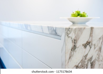 Marble Kitchen Bench Top, Close Up View Showing Mitred Corner