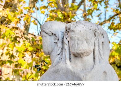 Marble pillar depicting Janus on Ponte Fabricio, Rome Italy