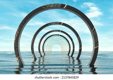Marble rings in the ocean.3D render - Shutterstock ID 2137845829