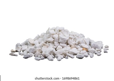 Marble Rubble On A White Background In The Form Of A Pile Of Stones. Marble Crushed Stone Fraction Is Used In Landscape Design, Construction, And Aquarium Soil