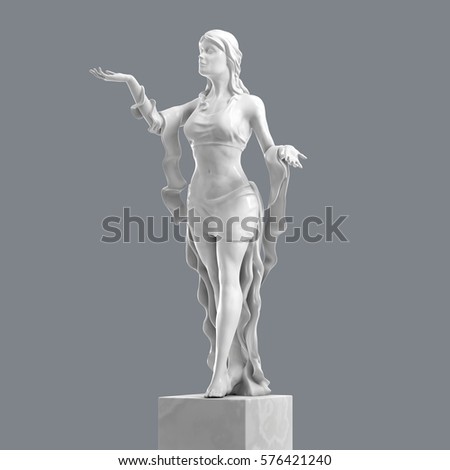 Marble Sculpture of a Beautiful Young Woman with Elegant Folds of Clothing. Statue of Goddess in a Classical Style Isolated. 3D rendering