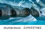 marble sea caves (chapels), white, gray, turquoise and blue, with turquoise waters, in the General Carrera lake of Puerto Rio Tranquilo, in the Aysen region of Chile.