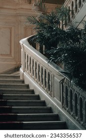 Marble staircase railing and plants - Shutterstock ID 2343356537