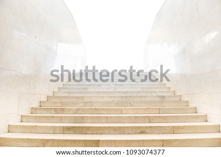 Marble staircase with stairs in abstract luxury architecture isolated on white background