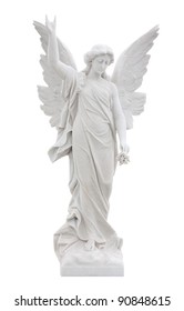 Marble statue of a beautiful angel isolated on white with clipping path