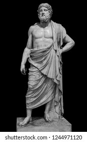 Marble Statue Of Greek God Zeus Isolated On Black Background