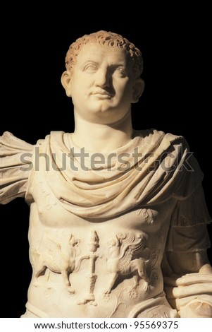 Marble statue of Imperator Titus - Excavated at Herculaneum near Pompejii. Both cities near Naples in Italy were destroyed by the eruption of Vesuvius in 79AD.