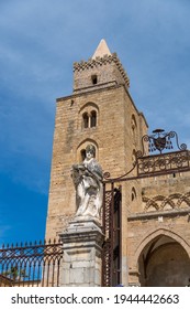 Marble Statue Outside Of The Cathedral Of Cefalù, Sicily, Italy, Roman Catholic Basilica