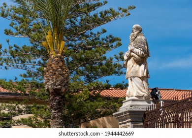 Marble Statue Outside Of The Cathedral Of Cefalù, Sicily, Italy, Roman Catholic Basilica