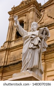 Marble Statue Outside Ghasri Church, Gozo, Malta