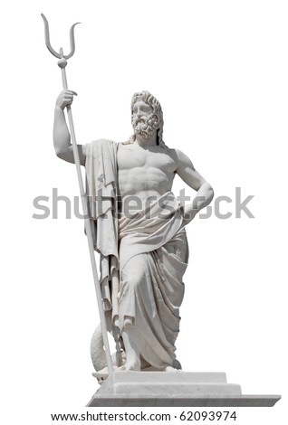 Marble statue of the sea god Neptune isolated on white with clipping path