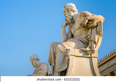 Marble Statues Of The Great Ancient Greek Scholars Socrates And Plato 