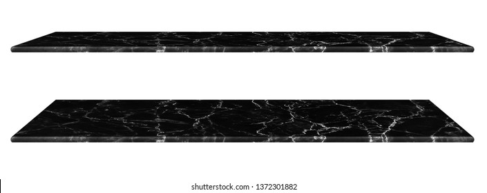 Marble Table, Counter Top Black Surface, Stone Slab For Display Products Isolated On White Background Have Clipping Path