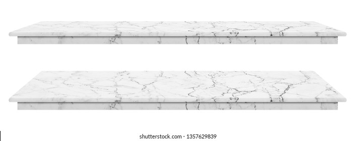 Marble Table, Counter Top White Surface, Stone Slab For Display Products Isolated On White Background Have Clipping Path