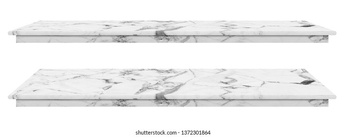 Marble Table, Counter Top White Surface, Stone Slab For Display Products Isolated On White Background Have Clipping Path