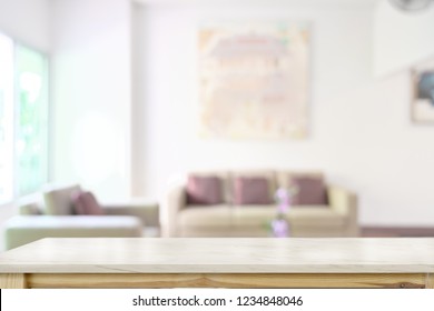 Marble Table Top Over Blurred Living Room Background