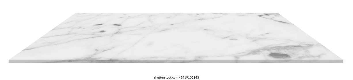Marble table top with texture surface, Glossy Grey nature granite shelf isolated on white background,Clipping path Perspective ceramic counter plank template mock up for display products presentation