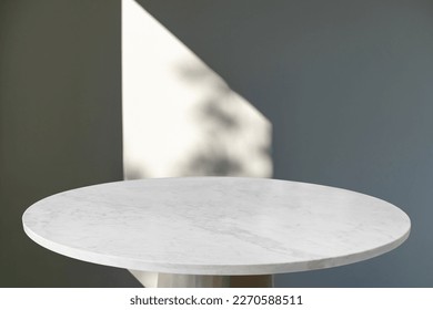 Marble table with window shadow drop on white wall background for mockup product display - Shutterstock ID 2270588511