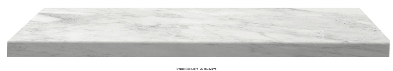 Marble tabletop with texture surface, Glossy Grey nature granite shelf isolated on white background,Perspective ceramic counter plank template mock up for display products presentation