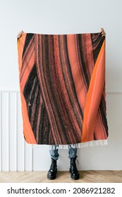 Marble Throw Blanket In Black And Orange Handmade Experimental Art