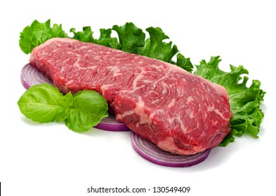 Marbled Strip Loin Steak Isolated On White