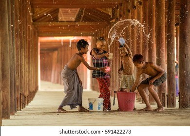 March 10 2016 Salay,Mandalay Myanmar Burmese Children Are In Songkran Having Fun.