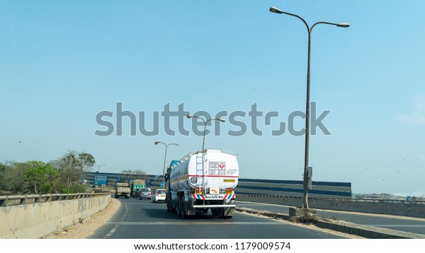 March 10.2018.\
Kolkata, West Bengal, India. Vehicles entering Kolkata city through\
Indian National Highway.