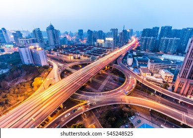 March 12, 2016, Shanghai, the evening, overlooking the overpass on the long line of vehicles, vehicle slow traffic. China's motor vehicle ownership reached 279 million. - Shutterstock ID 545248525