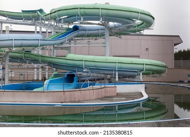 March 13, 2022 - Sendai, Japan: An Old Abandoned Water Slide Sits At An Empty Water Park. 