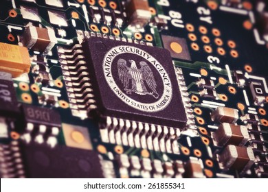 MARCH 16, 2015: Illustration Of A Spying CPU Inside A Computer With The NSA Logo On It.