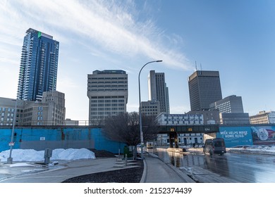 March 17 2022 - Winnipeg Manitoba Canada - Downtown Winnipeg City Skyline