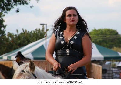 MARCH 18 2017 - RENAISSANCE FESTIVAL - DEERFIELD BEACH, FL  A Female Warrior Rides Proudly Atop Her Horse.