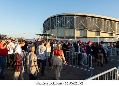 March 19th, 2020 - Phoenix, Arizona: Donald Trump Supporters Enter The Veterans Memorial Coliseum Ahead Of Donald Trump's Political Rally.