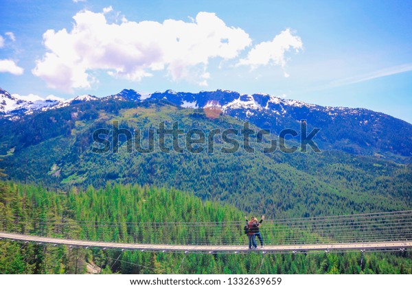 March, 2019,\
Squamish, Canada- People walked around the Sea to Sky Gondola\
forest in British Columbia , Canada. \
