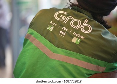 March ,2020 :Grab Food Or Grab Bike . Food Delivery By Motorcle At Bangkok Thailand