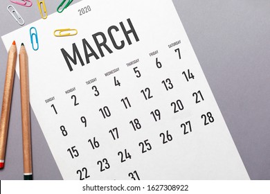 March 2020 2020 simple calendar with office supplies and copy space
