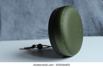March 2021, Swansea, UK. 
Bang Olufsen BO PLAY Beoplay A1 Generation 1, Bluetooth Speaker Green