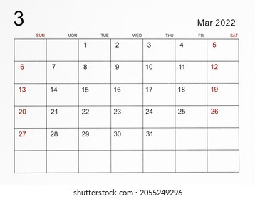 The March 2022 Calendar Template.